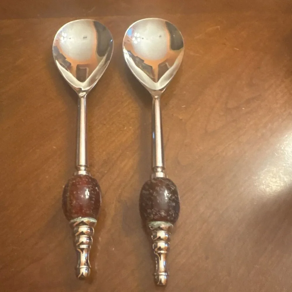 Beaded Salad Serving Utensils Red Spoon